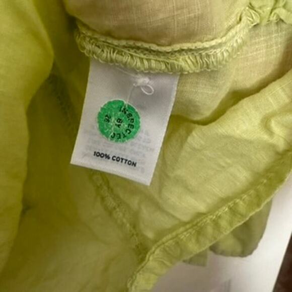 Caslon‎ Collard Long Sleeve Button Up Shirt Women's L Lime Green Lagenlook Sheer - Picture 4 of 5